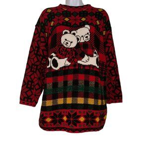 Vtg JJ Browne Christmas Sweater Womens L PulloverTeddy Bears Ugly Cute Holiday